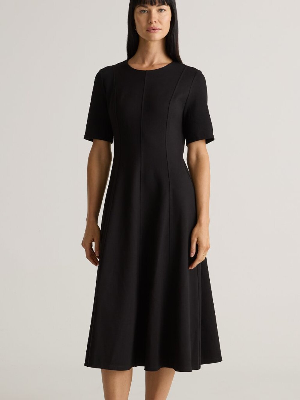 Quince Ponte Midi Dress in Black